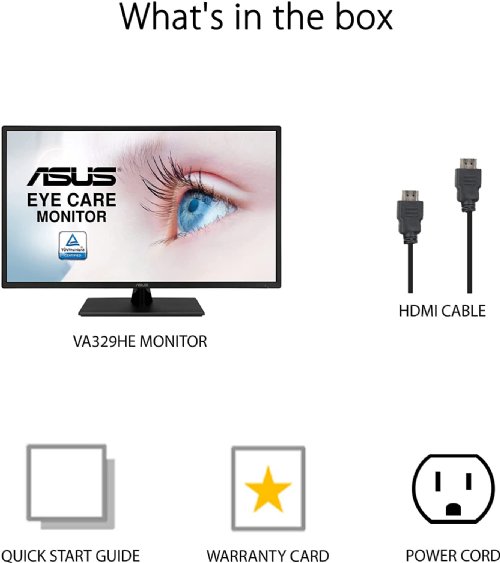 ASUS 31.5" 1080P Monitor (VA329HE) - Full HD, IPS, 75Hz, Adaptive-Sync, Eye Care, Low Blue Light, Flicker Free, HDMI, VGA, Wall Mountable, Tilt Adjustable, Black...