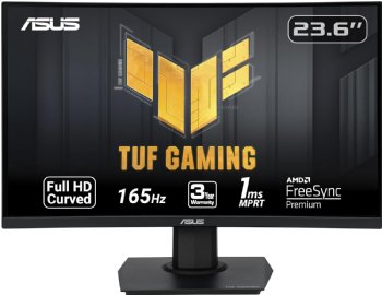 ASUS TUF Gaming VG24VQE 23.6 Curved Monitor, 1080P Full HD, 165Hz (Supports 144Hz), 1ms, Extreme Low Motion Blur, FreeSync Premium, Shadow Boost, Eye Care, ...