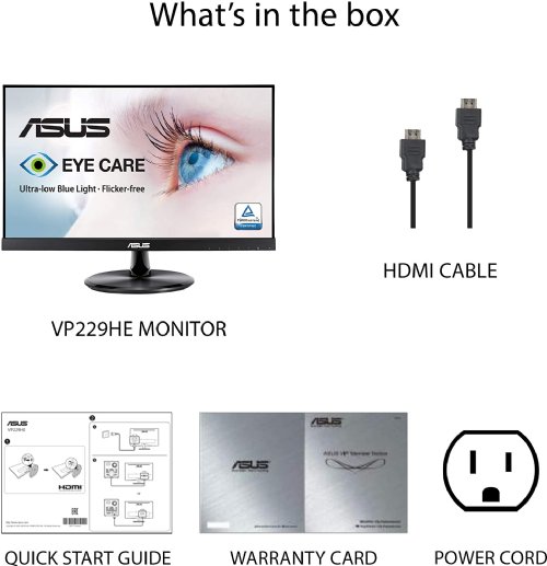 ASUS  21.5" Monitor (VP227HE) Full HD 75Hz Asaptive-Sync/Freesync Eye Care Low Blue Light Flicker Free HDMI VGA Frameless Ergonomic Tilt Wall Mountable...