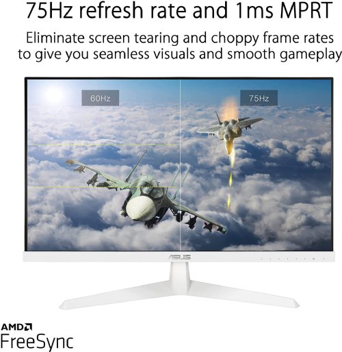 ASUS  VY249HE-W 23.8 1080P Monitor - White, Full HD, 75Hz, IPS, FreeSync, Eye Care Plus, Color Augmentation, Rest Reminder, Antibacterial Surface, HDMI, VG