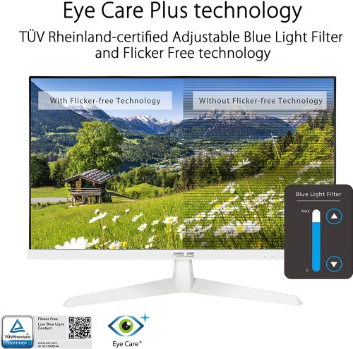 ASUS  VY249HE-W 23.8 1080P Monitor - White, Full HD, 75Hz, IPS, FreeSync, Eye Care Plus, Color Augmentation, Rest Reminder, Antibacterial Surface, HDMI, VG