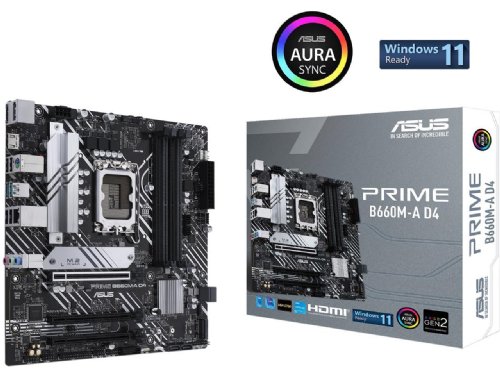 ASUS PRIME B660M-A WIFI D4 LGA 1700(Intel 12th Gen) mATX motherboard (PCIe 4.0, Intel Wi-Fi 6, DDR4, 2xM.2 slots, 1Gb LAN, DP, 2 x HDMI, rear USB 3.2 Gen 2, front USB 3.2...