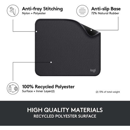 Logitech Studio Series Mouse Pad, Anti-Slip Rubber Base, Spill-Resistant, Polyester Surface, Double-Flat Stitching...(Graphite)