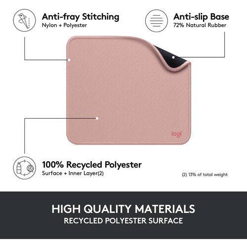 Logitech Studio Series Mouse Pad, Anti-Slip Rubber Base, Spill-Resistant, Polyester Surface, Double-Flat Stitching...(Darker Rose)