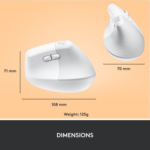 Logitech Lift Vertical Ergonomic Mouse, Wireless, Bluetooth or Logi Bolt USB receiver, Quiet clicks, 4 buttons, compatible with Windows/macOS/iPadOS, Laptop, PC...(Off-White)