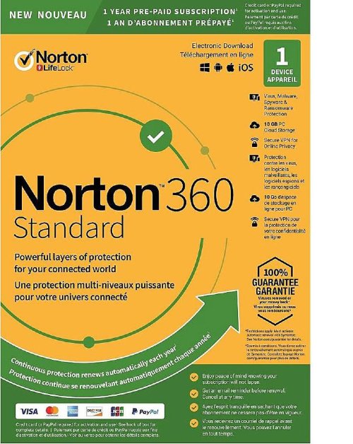 Norton 360 Standard 10GB Antivirus Software for 1 Device - Includes VPN, PC Cloud Backup - Providing real-time threat protection, 1 year Subscription - Digital Download