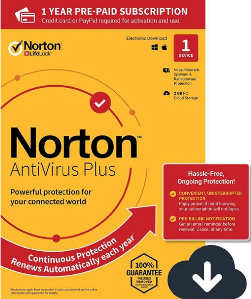 Norton AntiVirus Plus is ideal for 1 PC or Mac providing real-time threat protection, 1 year Subscription - Digital Download ( 21398637)