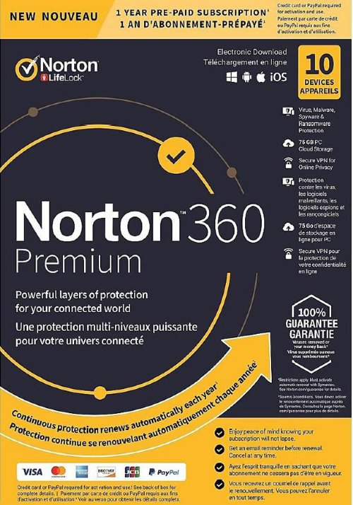 Norton 360 Premium 75GB Antivirus Software for 1 Device - Includes VPN, PC Cloud Backup - Providing real-time threat protection, 1 year Subscription - Digital Download