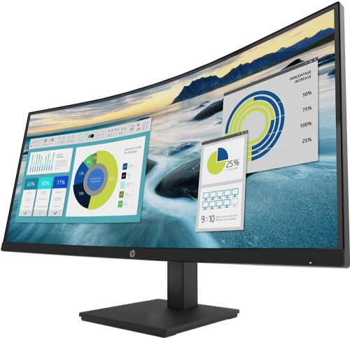 HP P34HC G4 34" WQHD Curved Screen Edge LED LCD Monitor - Vertical Alignment - 3440 x 1440 - 250 Nit - 100Hz - HDMI - Display Port - Black...
