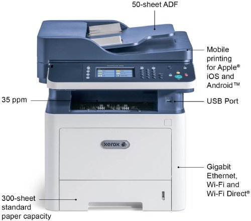 Xerox Workcentre 3335 Black and White Mulifunction Printer, Print/Copy/Scan/Fax, Letter/Legal, Up to 35ppm, 2-Sided Print, USB/Ethernet/Wireless, 250-Sheet...