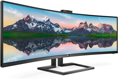 Philips 49in Brilliance Superwide Curved Monitor, Dual QHD 5120x1440 32: 9, USB-C Connectivity and Built-in KVM Switch, Pop-Up Webcam, Height Adjustable, L ...