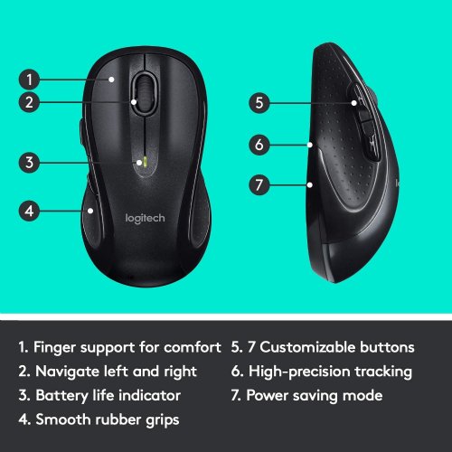 Logitech Wireless Mouse M510, contoured shape with soft rubber grips provide all-day comfort, 3-year limited hardware warranty (910-001822)