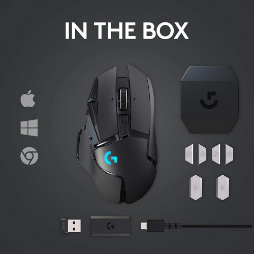 Logitech G502 LIGHTSPEED Wireless Gaming Mouse, HERO 25K Sensor, 25,600 DPI, RGB, Adjustable Weights, 11 Programmable Buttons, Long Battery Life, On-Board Memory...