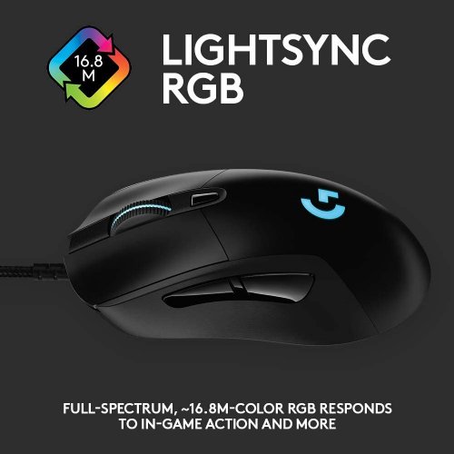 Logitech G403 Hero 25K Gaming Mouse, Lightsync RGB, Lightweight 87G+10G Optional, Braided Cable, 25, 600 DPI, Rubber Side Grips..