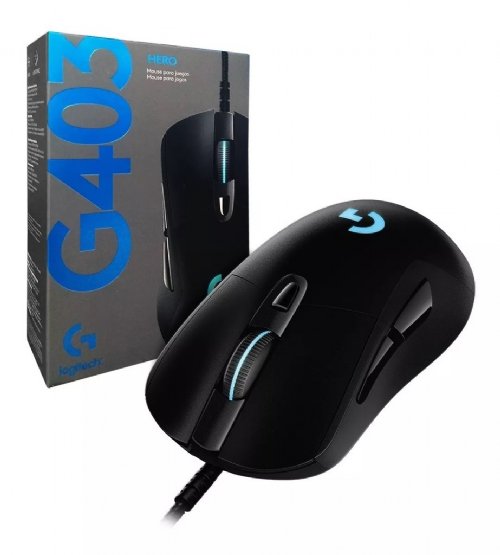 Logitech G403 Hero 25K Gaming Mouse, Lightsync RGB, Lightweight 87G+10G Optional, Braided Cable, 25, 600 DPI, Rubber Side Grips..