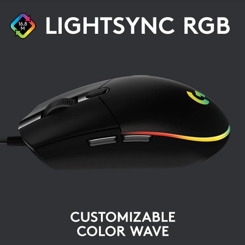 Logitech G203 2nd Gen Wired Gaming Mouse, 8,000 DPI, Rainbow Optical Effect LIGHTSYNC RGB, 6 Programmable Buttons, On-Board Memory, Screen Mapping, PC/Mac Computer...