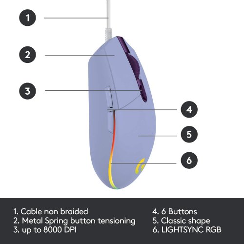 Logitech G203 Wired Gaming Mouse, 8,000 DPI, Rainbow Optical Effect LIGHTSYNC RGB, 6 Programmable Buttons, On-Board Memory, Screen Mapping, PC/Mac Computer...