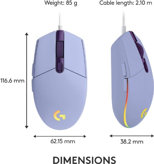 Logitech G203 Wired Gaming Mouse, 8,000 DPI, Rainbow Optical Effect LIGHTSYNC RGB, 6 Programmable Buttons, On-Board Memory, Screen Mapping, PC/Mac Computer...
