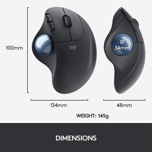 Logitech ERGO M575 Wireless Trackball Mouse - Easy thumb control, precision and smooth tracking, ergonomic comfort design, for Windows, PC and Mac with Bluetooth - Graphite..