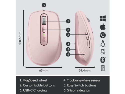 Logitech MX Anywhere 3 Compact Performance Mouse, Wireless, Comfort, Fast Scrolling, Any Surface, Portable, 4000DPI, Customizable Buttons, USB-C, Bluetooth ...