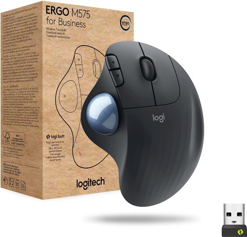 Logitech ERGO M575 Wireless Trackball Mouse - Easy thumb control, precision and smooth tracking, ergonomic comfort design, for Windows, PC and Mac with Bluetooth - Graphite..