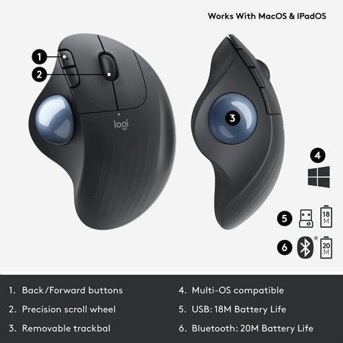 Logitech Ergo M575 Wireless Trackball Mouse for Business - Ergonomic Design, Secured Logi Bolt Technology, Bluetooth, Globally Certified, Windows/Mac/Chrome/Linux - Graphite
