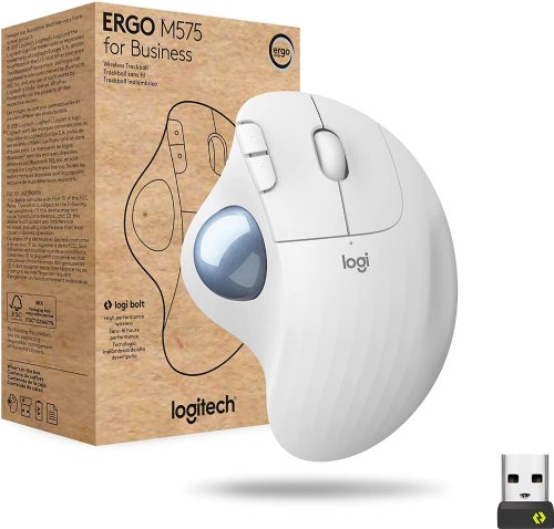 Logitech Ergo M575 Wireless Trackball Mouse for Business - Ergonomic Design, Secured Logi Bolt Technology, Bluetooth, Globally Certified, Windows/Mac/Chrome/Linux - Off-White..