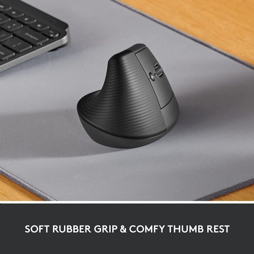 Logitech Lift Vertical Ergonomic Mouse, Wireless, Bluetooth or Logi Bolt USB receiver, Quiet clicks, 4 buttons, compatible with Windows/macOS/iPadOS, Laptop, PC...(Graphite)