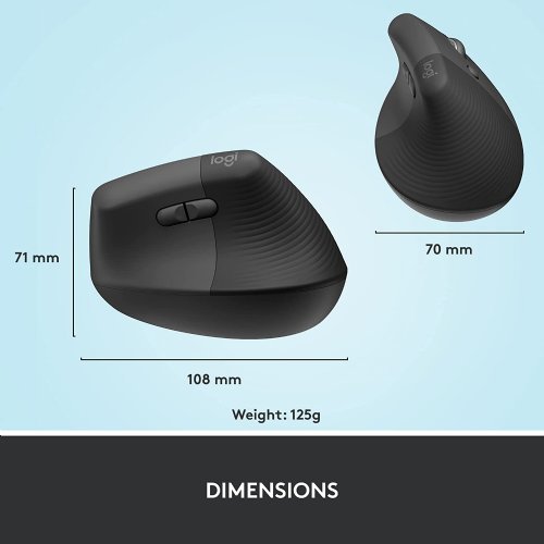 Logitech Lift Vertical Ergonomic Mouse, Wireless, Bluetooth or Logi Bolt USB receiver, Quiet clicks, 4 buttons, compatible with Windows/macOS/iPadOS, Laptop, PC...(Graphite)