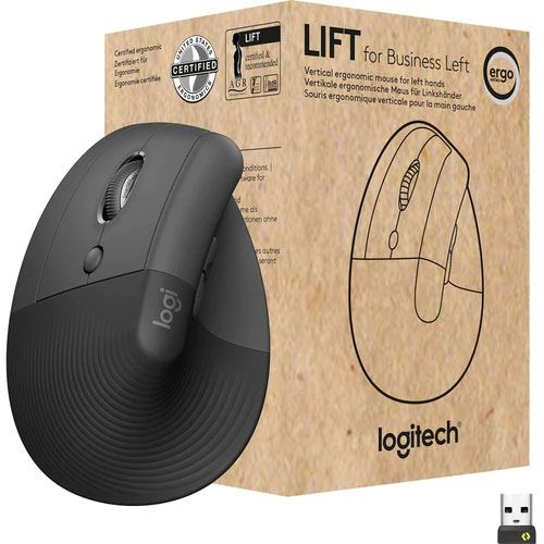Logitech Lift Left Vertical Ergonomic Mouse, Left-handed, Wireless, Bluetooth or Logi Bolt USB, Quiet clicks, 4 buttons, compatible with Windows/macOS/iPad...