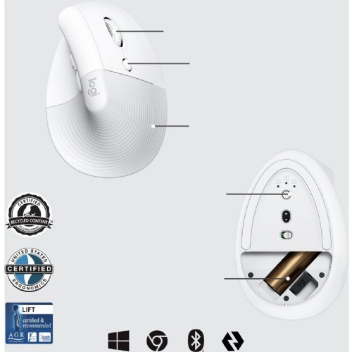 Logitech Lift for Business, 4 Buttons SmartWheel USB & Bluetooth Dual (RF / Bluetooth Wireless) 4000 DPI (Fully adjustable DPI) Mouse - Off White...