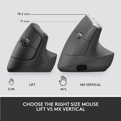 Logitech Lift for Business, 4 Buttons SmartWheel USB & Bluetooth Dual (RF / Bluetooth Wireless) 4000 DPI (Fully adjustable DPI) Mouse - Graphite...
