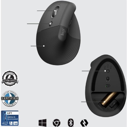 Logitech Lift Vertical Ergonomic Mouse for Business, Left - Vertical Mouse...