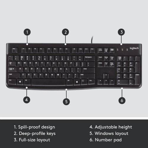 Logitech Keyoard K120 - French Layout -Comfortable, Quiet Typing, Adjustable Tilt Legs, Spill-Resistant Design, Wired USB ...(920-002478)
