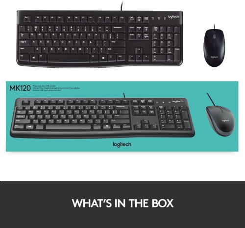 Logitech MK120 Wired Keyboard and Mouse Combo for Windows, Optical Wired Mouse, Full-Size Keyboard, USB Plug-and-Play, Compatible with PC, Laptop - Black...