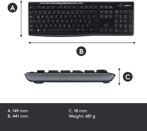 Logitech MK270 Wireless Keyoard and Mouse Combo, Reliable 24 GHz wireless connection, Unifying receiver connects both the Keyboard and mouse using just one ...