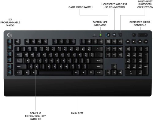 Logitech G613 LIGHTSPEED Wireless Mechanical Gaming Keyboard, Multihost 2.4 GHz Plus Bluetooth Connectivity, Carbon... (920-008386)