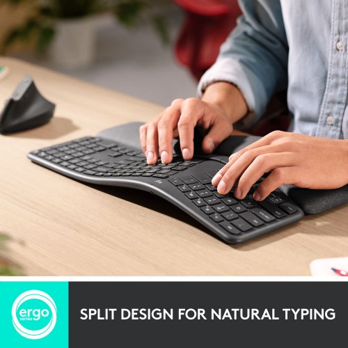 Logitech ERGO K860 Wireless Split Ergonomic Keyboard, Bluetooth 5.0 LE Connection, Molded Convex Curve with Split Key, Full-Size Layout with Integrated Numpad...(920-009166)