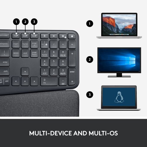 Logitech ERGO K860 Wireless Split Ergonomic Keyboard, Bluetooth 5.0 LE Connection, Molded Convex Curve with Split Key, Full-Size Layout with Integrated Numpad...(920-009166)