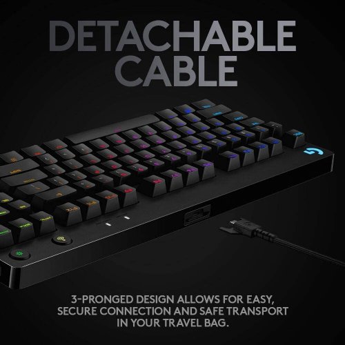 Logitech G PRO Mechanical Gaming Keyboard, Ultra Portable Tenkeyless Design, Detachable Micro USB Cable, 16.8 Million Colour LIGHTSYNC RGB backlit keys..