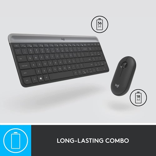 Logitech MK470 Slim Wireless Keyboardand Mouse Combo -Graphite - Modern Compact Layout, Ultra Quiet, 2.4 GHz USB Receiver, Plug n' Play Connectivity, Compatible with Windows...