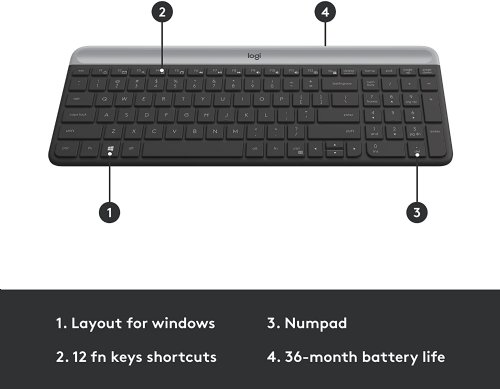 Logitech MK470 Slim Wireless Keyboardand Mouse Combo -Graphite - Modern Compact Layout, Ultra Quiet, 2.4 GHz USB Receiver, Plug n' Play Connectivity, Compatible with Windows...