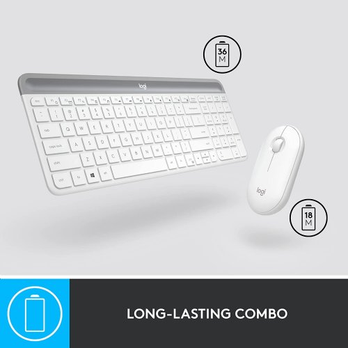 Logitech MK470 Slim Wireless Keyboardand Mouse Combo -Off-White - Modern Compact Layout, Ultra Quiet, 2.4 GHz USB Receiver, Plug n' Play Connectivity, Compatible with Windows...
