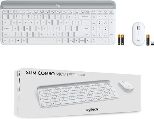Logitech MK470 Slim Wireless Keyboardand Mouse Combo -Off-White - Modern Compact Layout, Ultra Quiet, 2.4 GHz USB Receiver, Plug n' Play Connectivity, Compatible with Windows...
