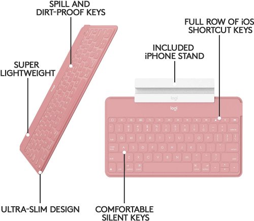 Logitech Keys-to-Go Super-Slim and Super-Light Bluetooth Keyboard for iPhone, iPad, Mac and Apple TV, Including iPad Air 5th Gen (2022) - Blush Pink...
