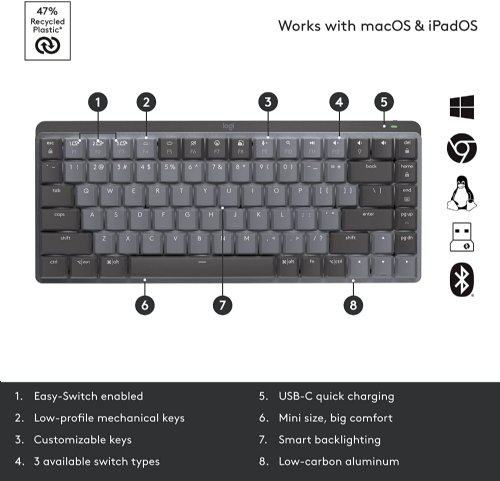 Logitech MX Mechanical Mini TKL Illuminated Wireless Keyboard, Clicky, and MX Master 3S Performance Wireless Bluetooth Mouse Bundle, macOS, Windows, Linux, iOS, Android