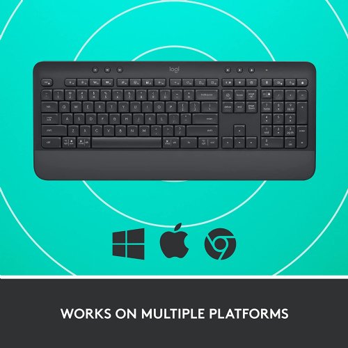 Logitech Signature K650 Comfort Full-Size Wireless Keyboard with Wrist Rest, BLE Bluetooth or Logi Bolt USB Receiver, Numpad, Compatible with Most OS/PC/Window/Mac...(Graphite)