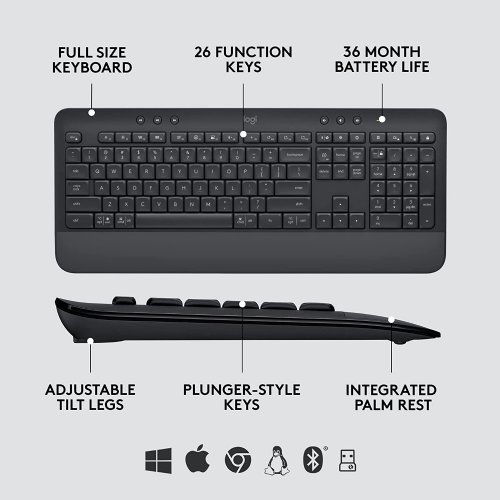 Logitech Signature MK650 Combo for Business, Wireless Mouse and Keyboard, Logi Bolt, Bluetooth, SmartWheel, Globally Certified, Windows/Mac/Chrome/Linux...(Graphite)