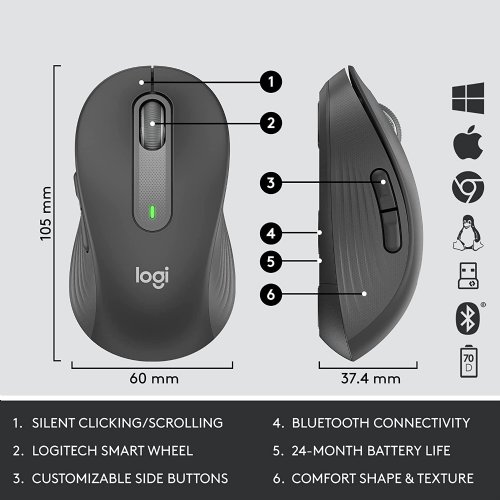 Logitech Signature MK650 Combo for Business, Wireless Mouse and Keyboard, Logi Bolt, Bluetooth, SmartWheel, Globally Certified, Windows/Mac/Chrome/Linux...(Graphite)