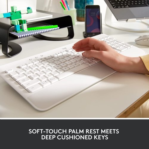 Logitech Signature K650 Comfort Full-Size Wireless Keyboard with Wrist Rest, BLE Bluetooth or Logi Bolt USB Receiver, Numpad, Compatible with Most OS/PC/Window/Mac...(Off White)